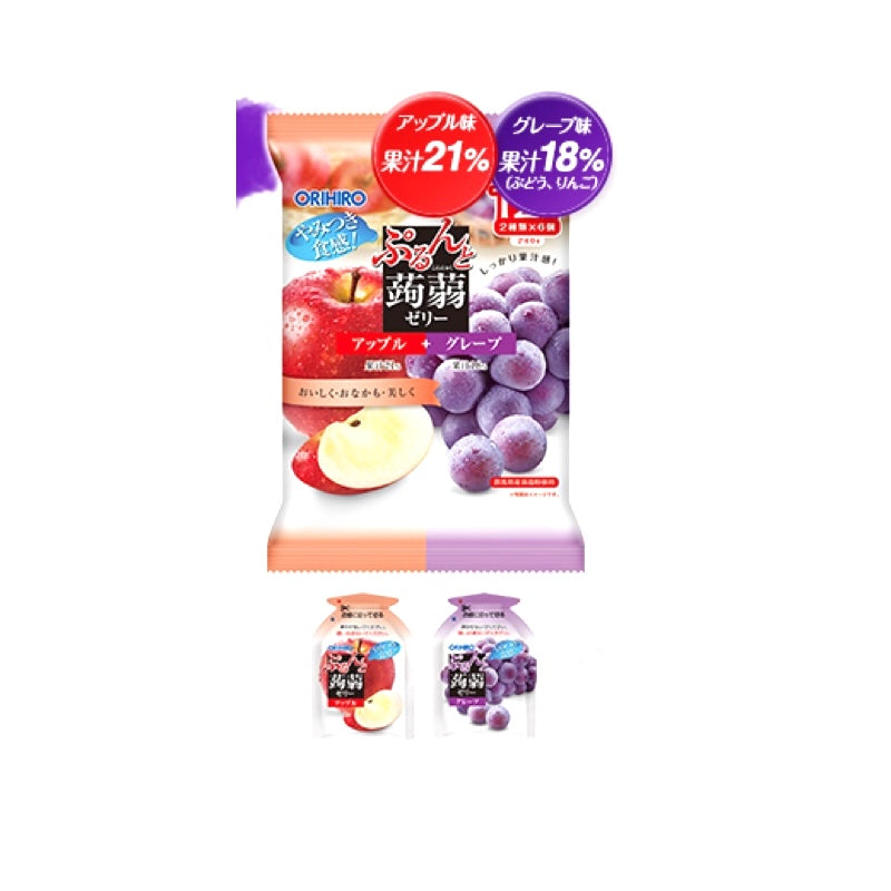 ORIHIRO Purunto Konnyaku Jelly Pouch Apple + Grape 240g (20g x 12 pieces)