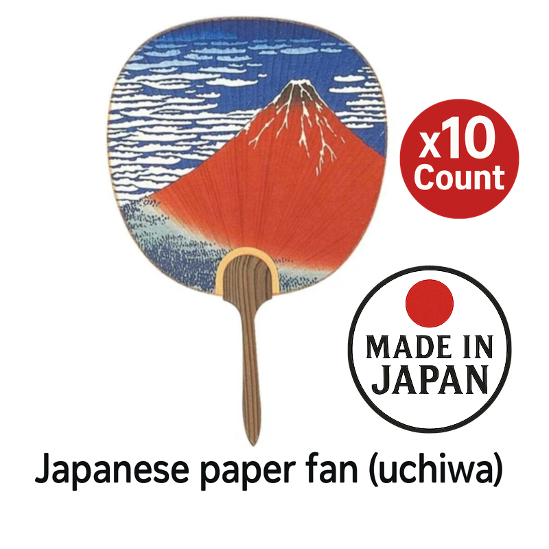Japanese Paper Fan Hokusai Red Fuji 10 Count