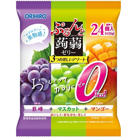 ORIHIRO Konjac Jelly Pouch Large Bag 0 Calorie Kyoho+Muscat+Mango(18 x24piece)