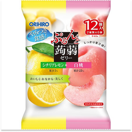 ORIHIRO Purunto Konnyaku Jelly Pouch Sicilian Lemon+White Peach240g(20gx12piece)