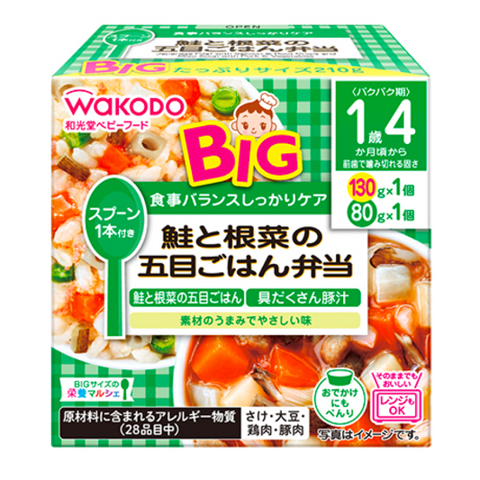 Wakudo BIG 尺寸鲑鱼和根茎类蔬菜 Gomo 米饭午餐 130g1包 80g1包