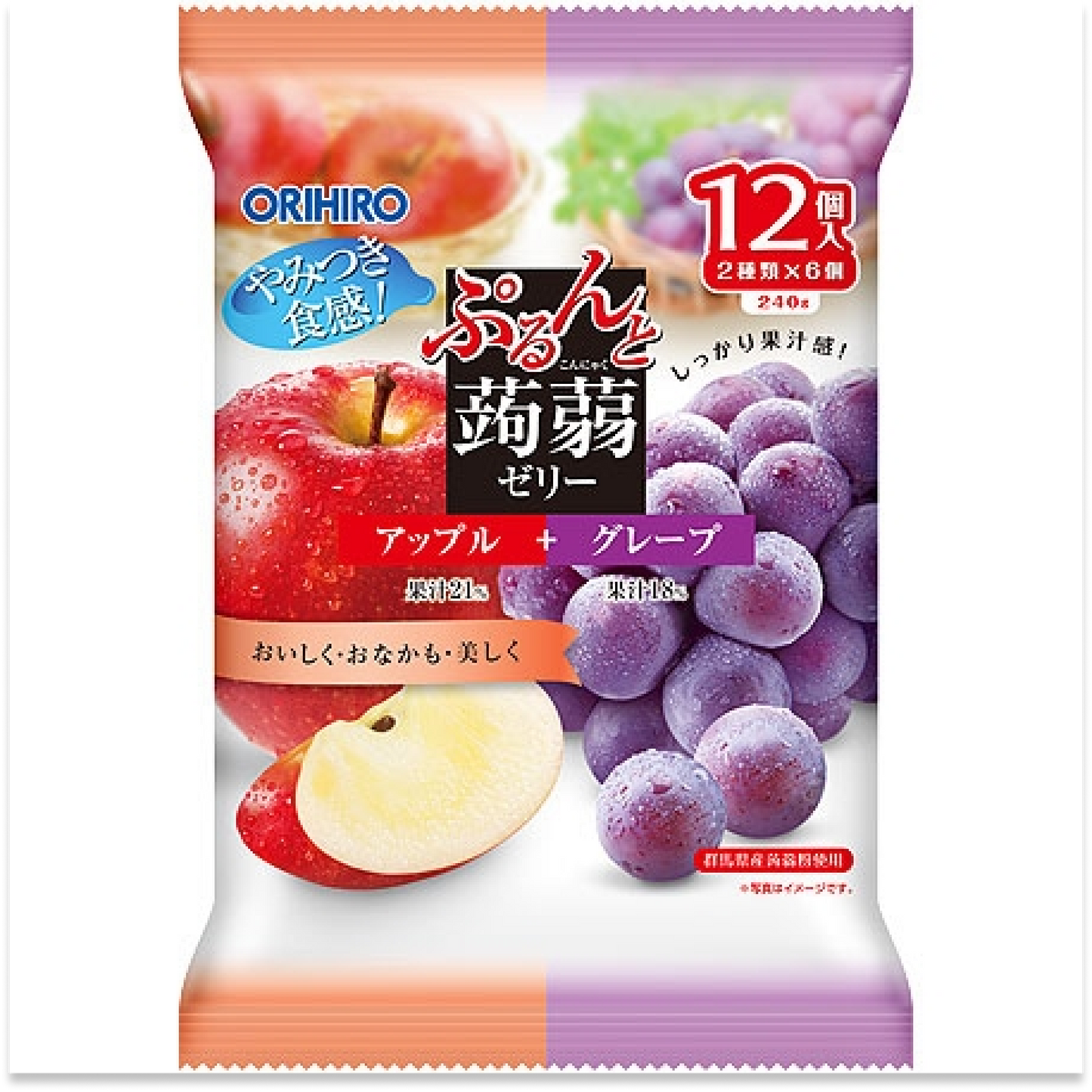 ORIHIRO Purunto Konnyaku Jelly Pouch Apple + Grape 240g (20g x 12 pieces)