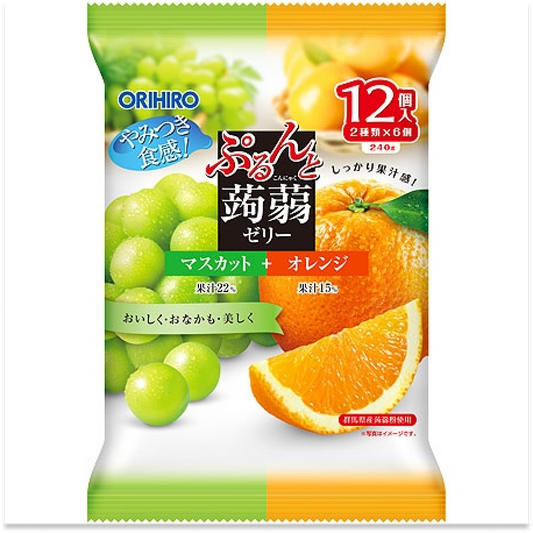 ORIHIRO Purunto Konnyaku Jelly Pouch Muscat + Orange 240g (20g x 12 pieces)