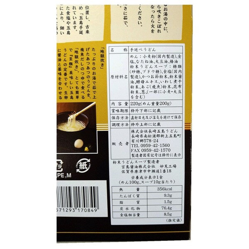 长崎五岛乌冬面 五岛手擀乌冬面（中式）和汤 2人份套餐（乌冬面200g，汤10g x 2）