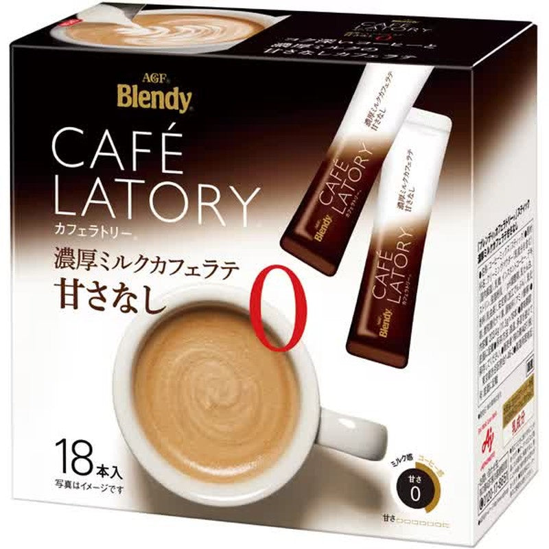 Blendy Blendy Cafe Latory Sticks，濃牛奶咖啡拿鐵，無糖，18條裝[即溶咖啡]