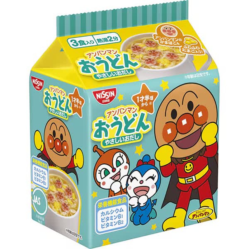 Nissin Foods Anpanman Udon, Gentle Dashi, 3 Meal Pack, 87g