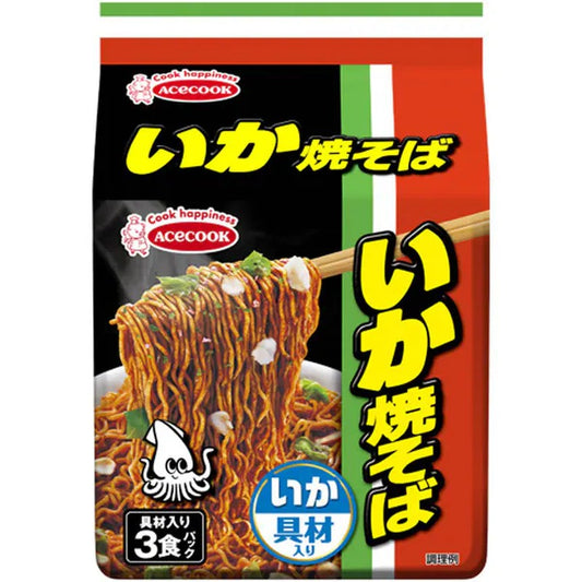 Acecook (Bag) Squid Fried Noodles with Ingredients, 3 Meal Pack