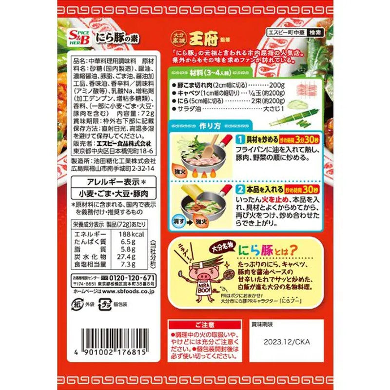 S&B Foods Machi-Chuuka Chive Pork Base 72g [Chinese Ingredients]