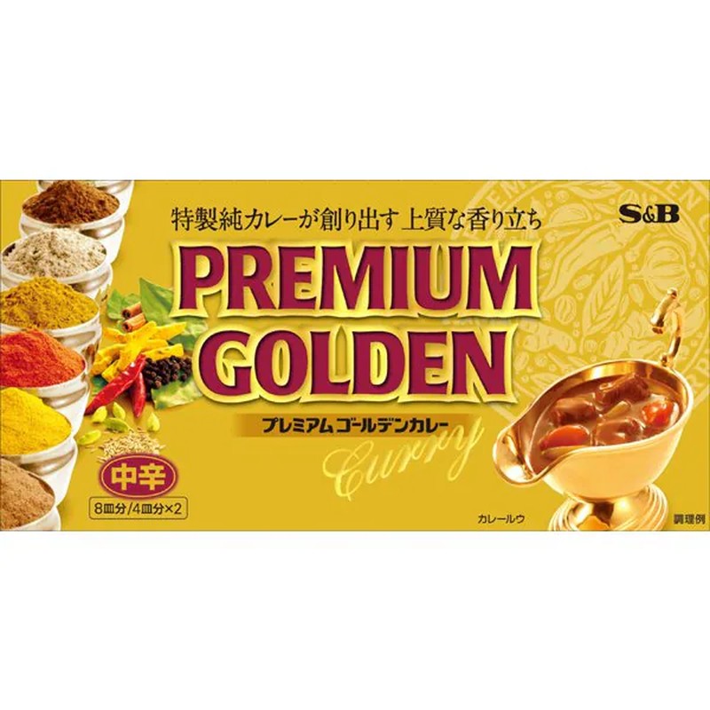 S&B Foods Premium Golden Curry, Medium Spicy, 160g [Curry Roux]