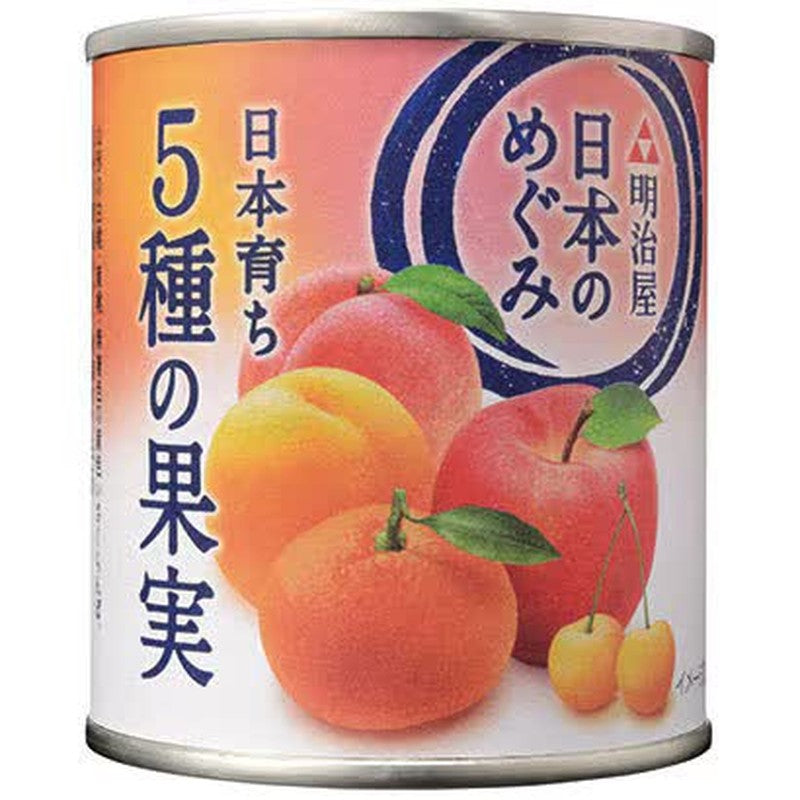 Meijiya Japanese Blessings, 5 Kinds of Fruits Grown in Japan, 215g [Canned]
