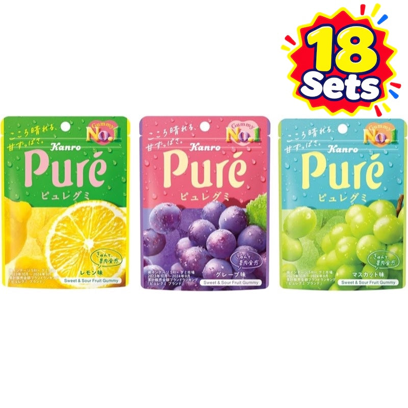 Kanro Pure Gummy 3-Flavor Assortment 18 Bags