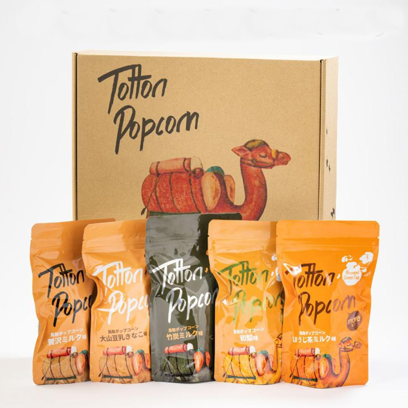 OKAWARI POPCORN 5種口味套裝（日本梨，高級牛奶，焙茶牛奶，大山豆漿黃豆粉，竹炭牛奶）
